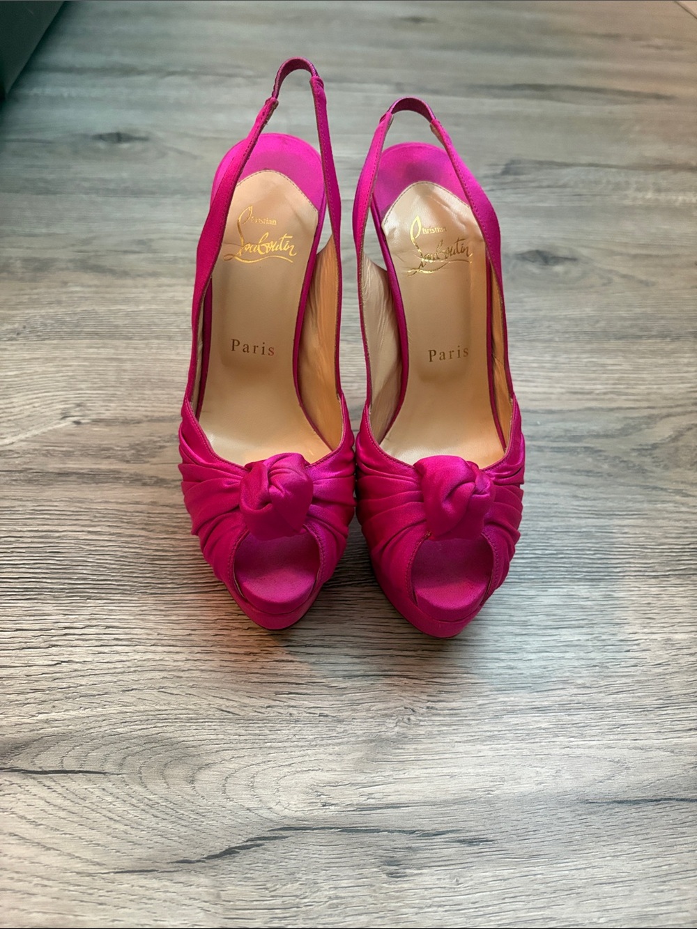 Christian Louboutin Hot Pink Satin Knot Slingback Pumps 37.5